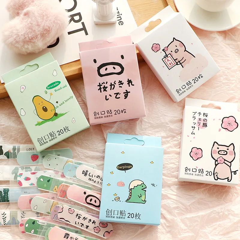 20pcs Cartoon Patterned Curved Patch Waterproof Wound Strips Dressing Adhesive Plaster Bandages for Children