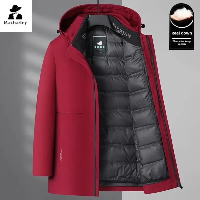 Men's Winter Goose Down Jacket Removable Down Liner Hooded Puffer Coats Outwear Parkas