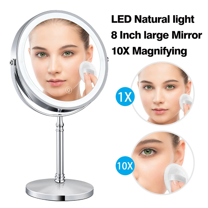 

8inch 10X Magnifying LED Makeup Mirror USB Charging with 3 Color Light Touch Switch Double Side Desktop Vanity Cosmetic Mirror