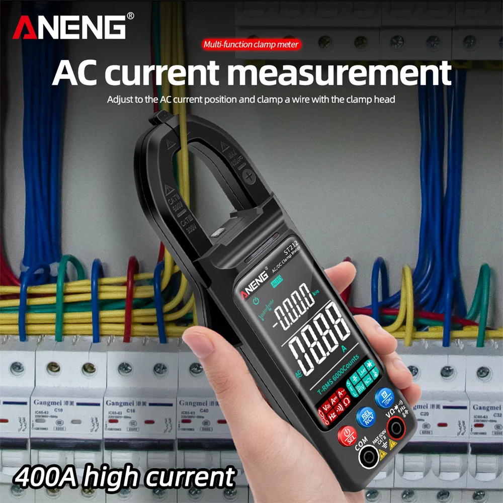 

ANENG ST212 AC DC Current Digital Clamp Meter 6000 Counts 400A Amp Multimeter Large Color Screen Voltage Tester Car Hz NCV Ohm