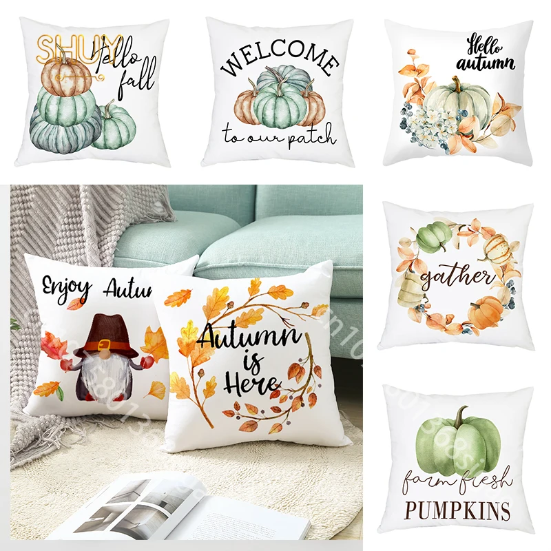 

Autumn Pumpkin Printed Throw Pillowcase Sofa Cushion Cover Simple Pillow Case Decorative Pillowslip 45x45cm Home Room Decoration