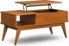 Draper Solid Hardwood 48 inch Wide Rectangle Mid Century Modern Lift Top Coffee Table in Teak Brown. 1