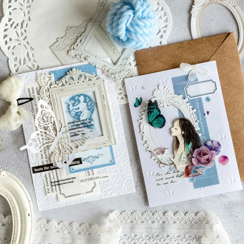 10Pcs 속이 빈 양각 사진 프레임 소재 종이 복고풍 수제 계정 DIY 계획 책 스크랩북 장식