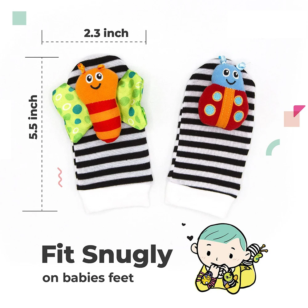 Foot Socks Wrist Rattles Set Newborn Toys Baby Boy Girl Brain Development Infant Toys Hand and Foot Rattles Suitable Babies - Bilde 3