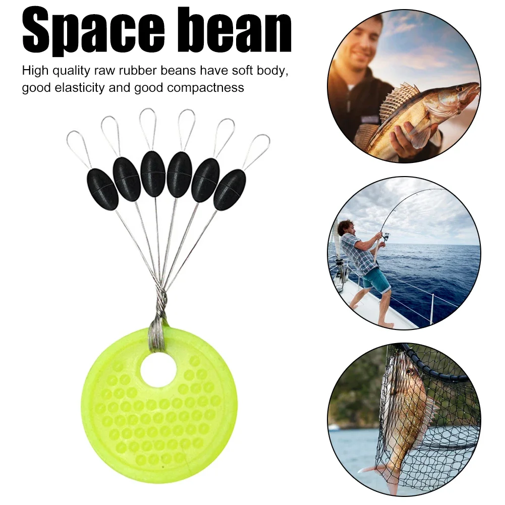 60pcs/Set 10 Group Rubber Space Beans Stopper Oval/Long Column Shaped Fishing Line Space Beans Vertical Fish Bobber Tools fishing tools