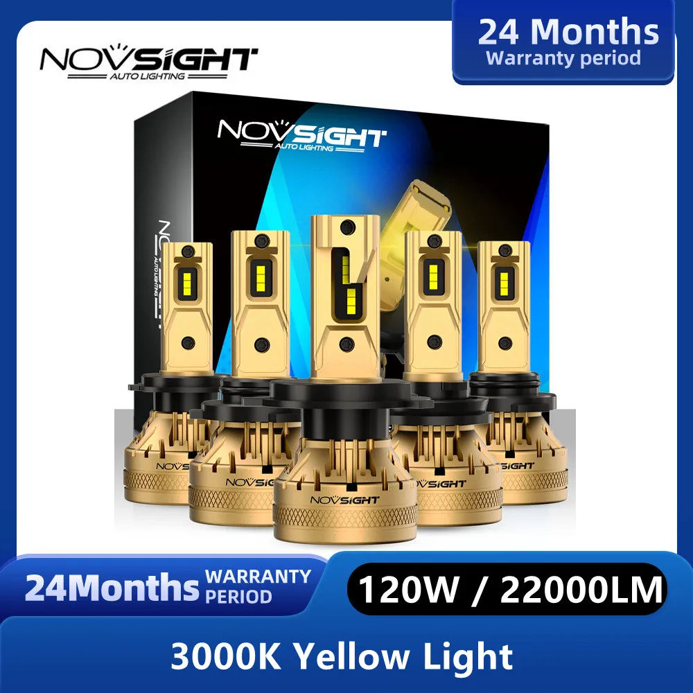Передняя фара для автомобиля Novsight N37Y H7, задняя фара для автомобиля H4 светодиодный H11 9005 HB3 9006 HB4 3000K 120 лм Вт, противотуманная фара, желтая лампа