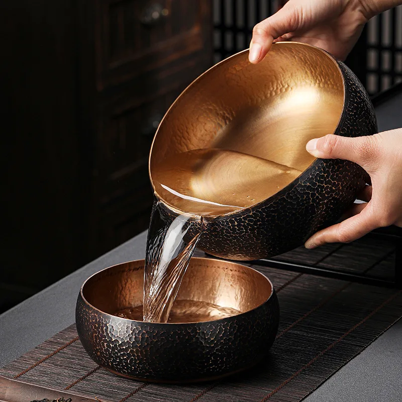 

Hand-Hammered Copper Water Bowl Tea Washing Cylinder Pen Wash Japanese Large High-End Jianshui Retro Cup Washing Tea Set Accesso