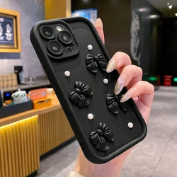 Korea 3D Bowknot Pearl Silicone Shockproof Phone Case for Xiaomi 13 (Black)
