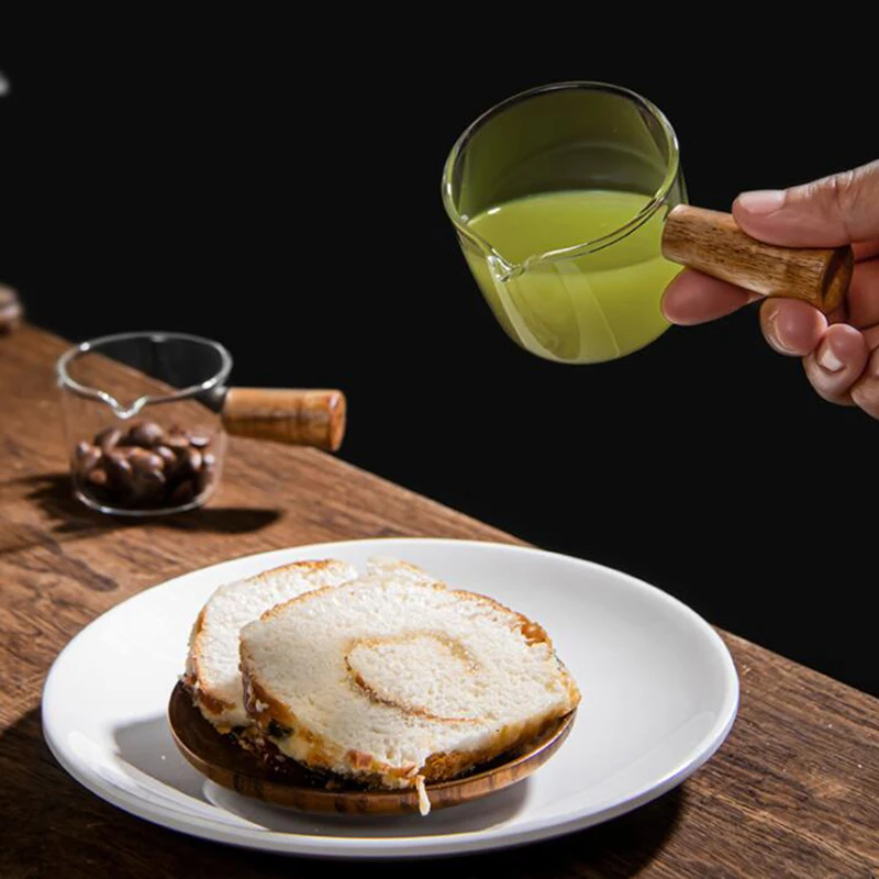 Wood Handle Glass Espresso Measuring Cup 50ml 80ml 100ml Double/Single Mouth Milk Jug Coffee Supplies Clear Kitchen Measure Mug measuring cup,coffee extraction cup