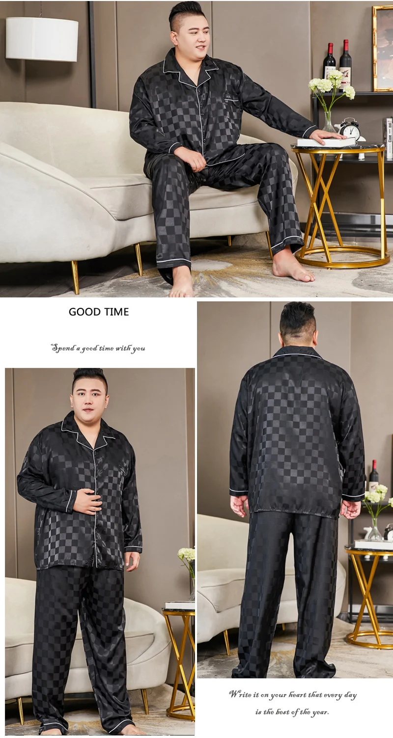 3xl-5xl Plus Size 150kg Graphics Silk Pajamas for Men Autumn Spring New  Long Sleeve Singer Breast Top and Pants Sleepwear Pjs - AliExpress