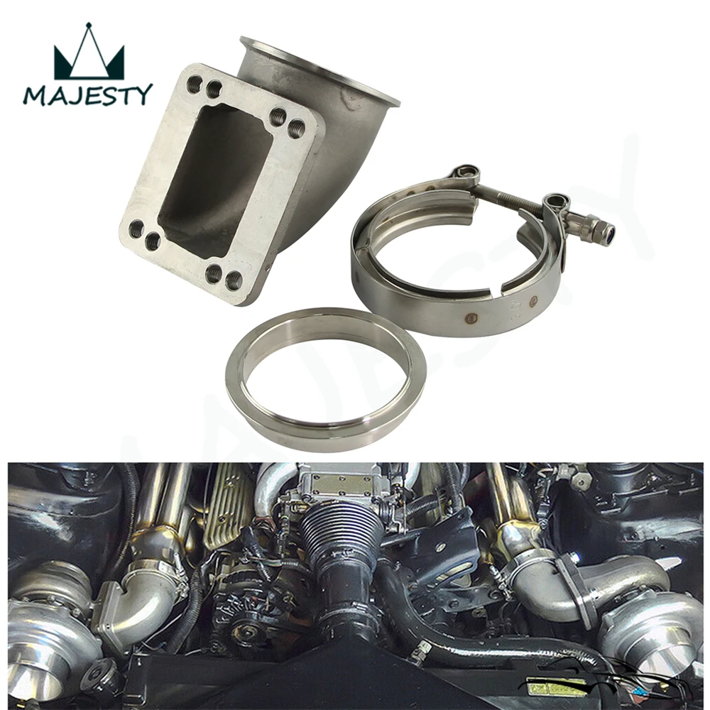 76Mm 3" Vband 90 Degree Steel Cast Elbow Adapter Flange For T3 T4 Turbo+Clamps