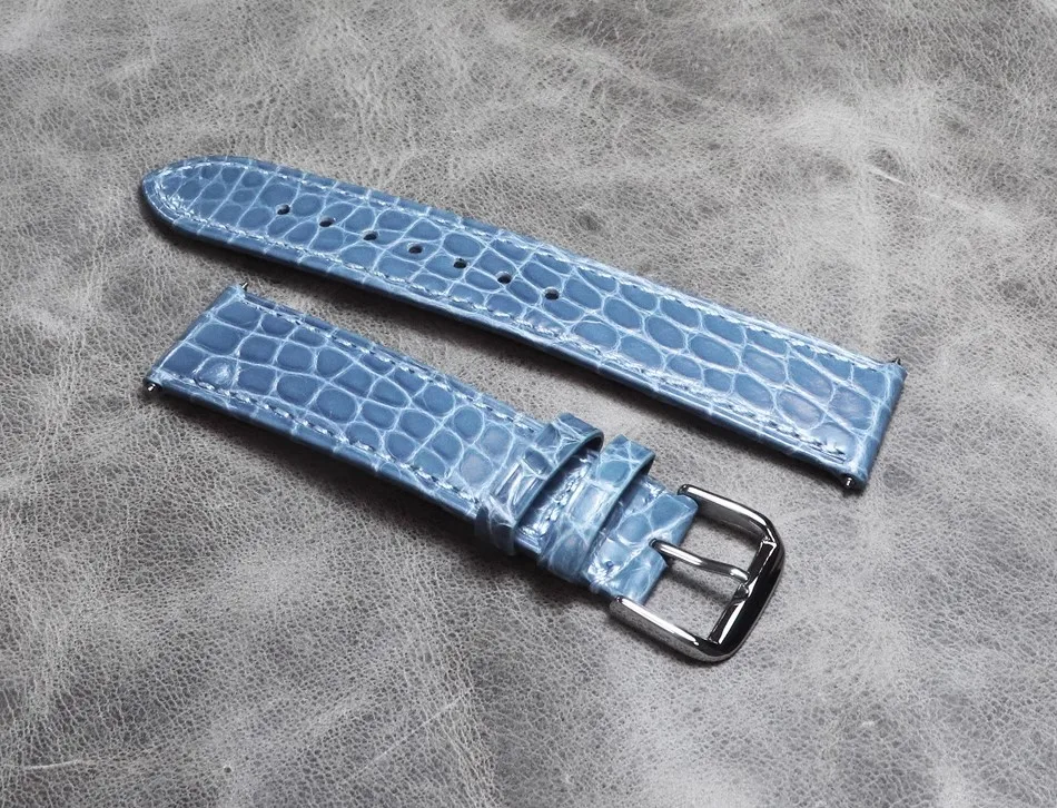 

Rare Blue Thin Soft Strap Crocodile Leather Watchbands 20mm Alligator Genuine Product Watch Band Bracelet Exclusive Wristband