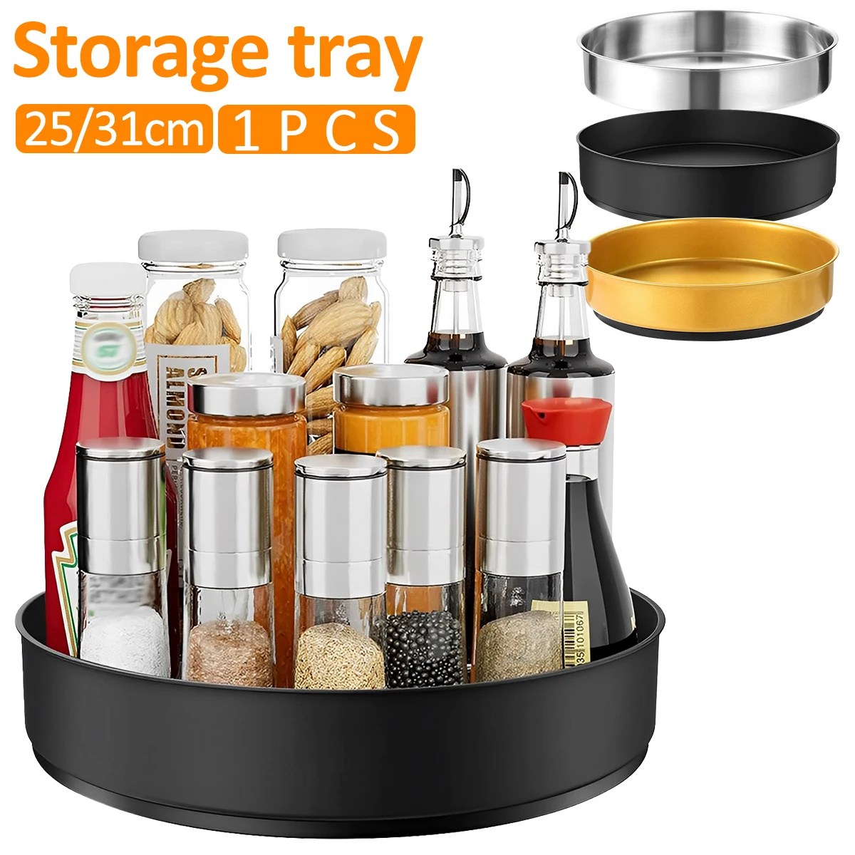 360 Rotation Non-Skid Spice Tray Pantry Cabinet Turntable with Wide Base Storage Bin Rotating Organizer for Kitchen Seasoning 2