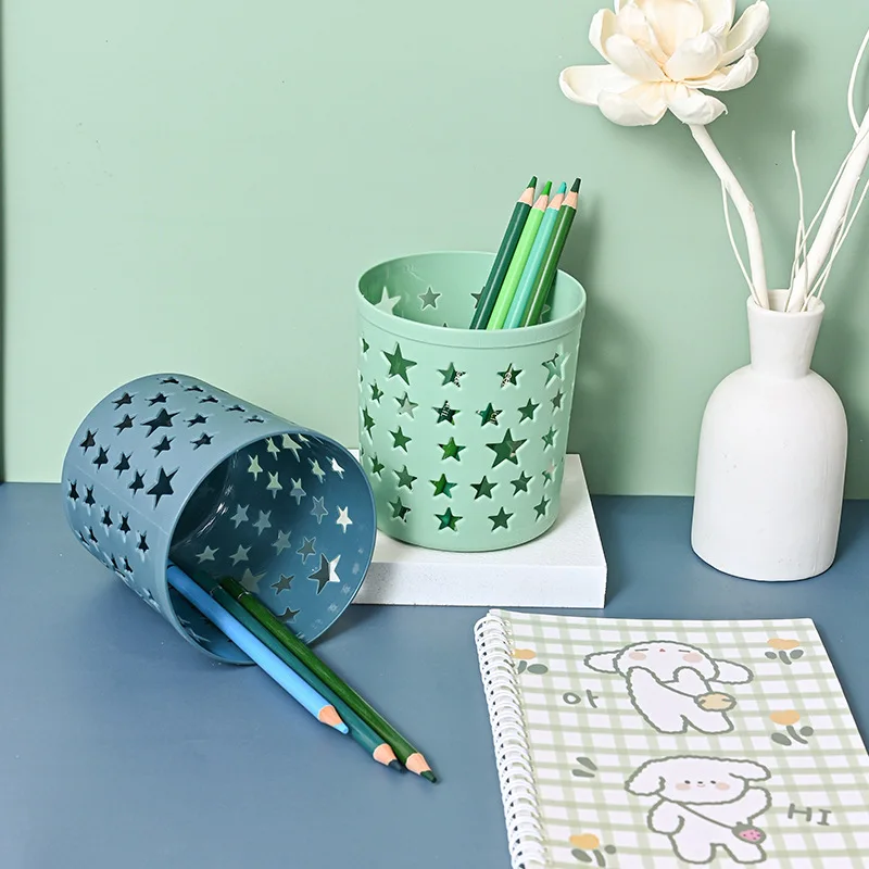 Cute Hollow Star Pen Holder Kawaii Brush Pencil Storage Container Desk Organizer Stationery Pen Holder Kids Gift Office Supplies pen holder desk organizer pen and brush holder brush holder