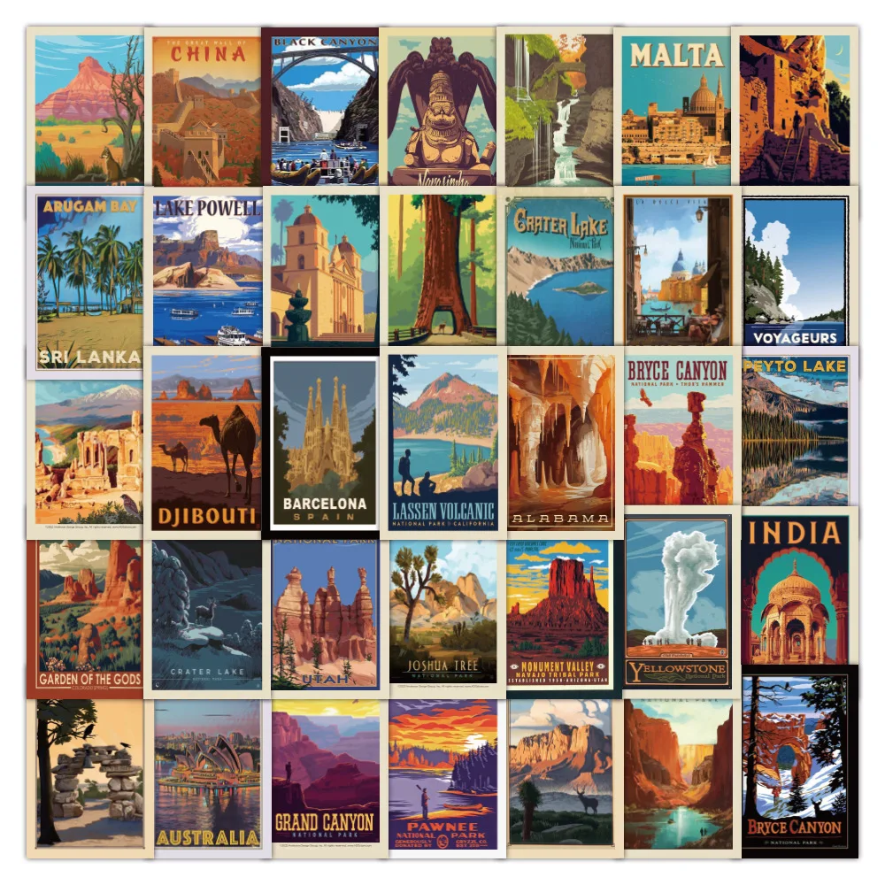 

50pcs World Natural Scenery Stickers Famous City Landscape Sticker Skateboard Wall Motorcycle Suitcase Graffiti Decal Toys