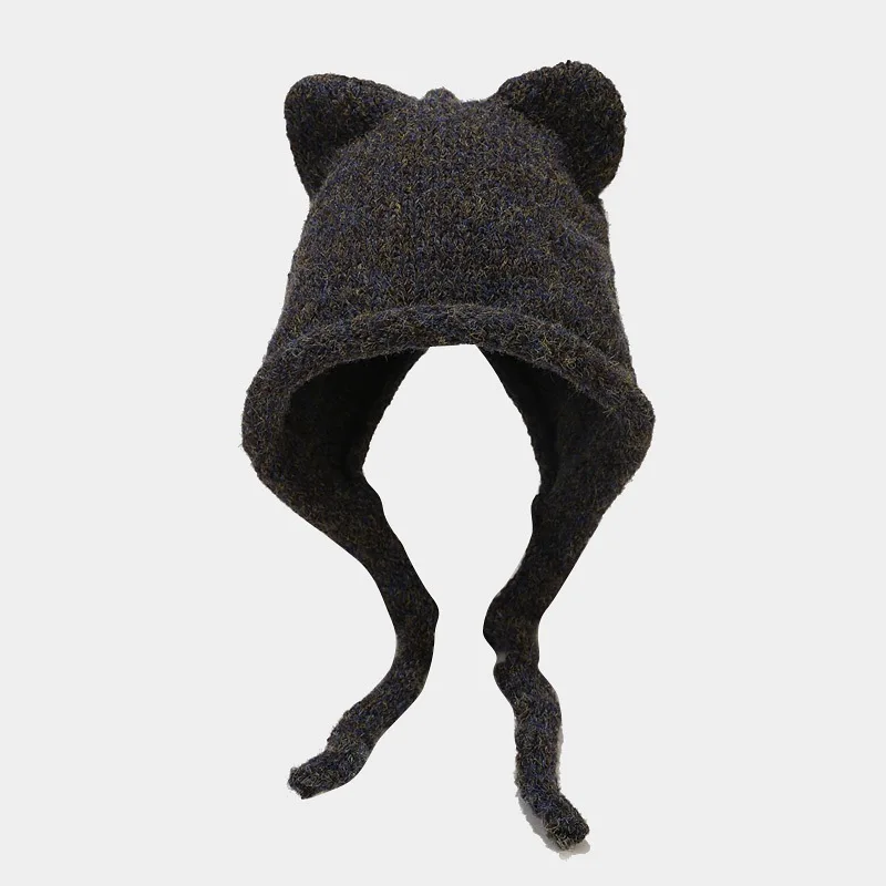 New Fashion Cute Knitting Beanie Hat 2022 Autumn Winter Knitted Wool Caps Girl Cat Ear Pointed Pullover Women Bonnet Hats 6