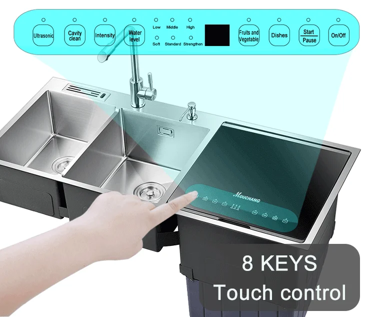 Multifunctional Stainless Steel Automatic Square Double Bowl Washbasin Desktop Dishwasher 3