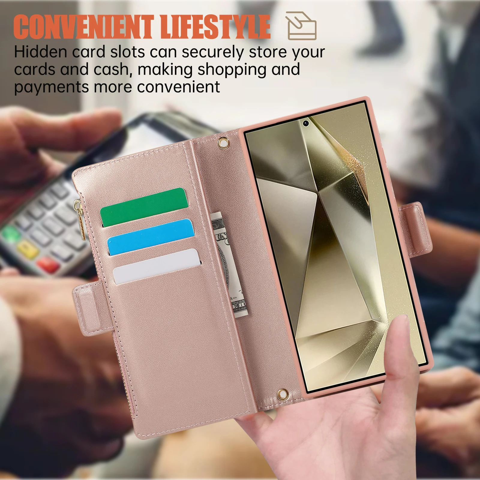 Husă din piele cu fermoar Crossbody, tip portofel, pentru Samsung S24 Ultra S23 Plus S22 S21 A55 A15 A14 A54 în 1, detașabilă_voghion.com