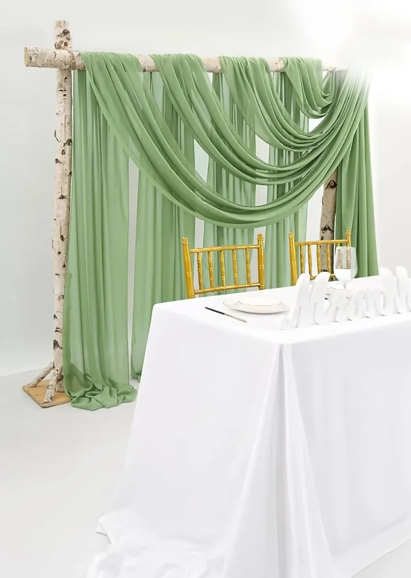 Chiffon Fabric Curtains 2pcs Sage Green Wedding Arch Chiffon Sheer Drapes Wedding Arch Drapes Sheer Backdrop Curtain for Wedding Ceremony Party Decor