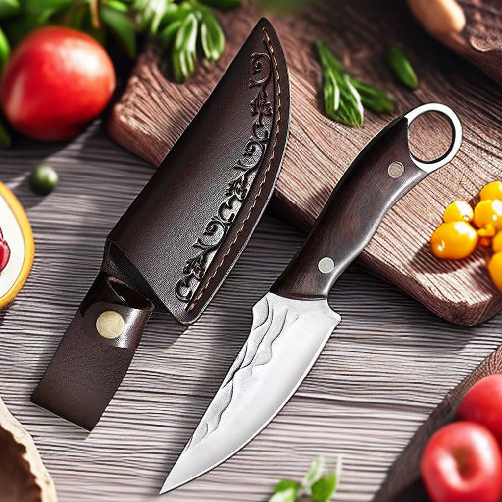Hand Forged Meat Cleaver With Circular Solid Wood HandleSharp Boning KnifeMulti-Functional Kitchen Knife Cutelo Churrasco