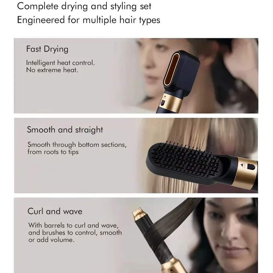 6 in1 Hair Dryer Multi Hair Styler Curling Iron Straightener Hair Brush Professional Blow Dryer Gift Box Blow Dryer Styling Tool 5