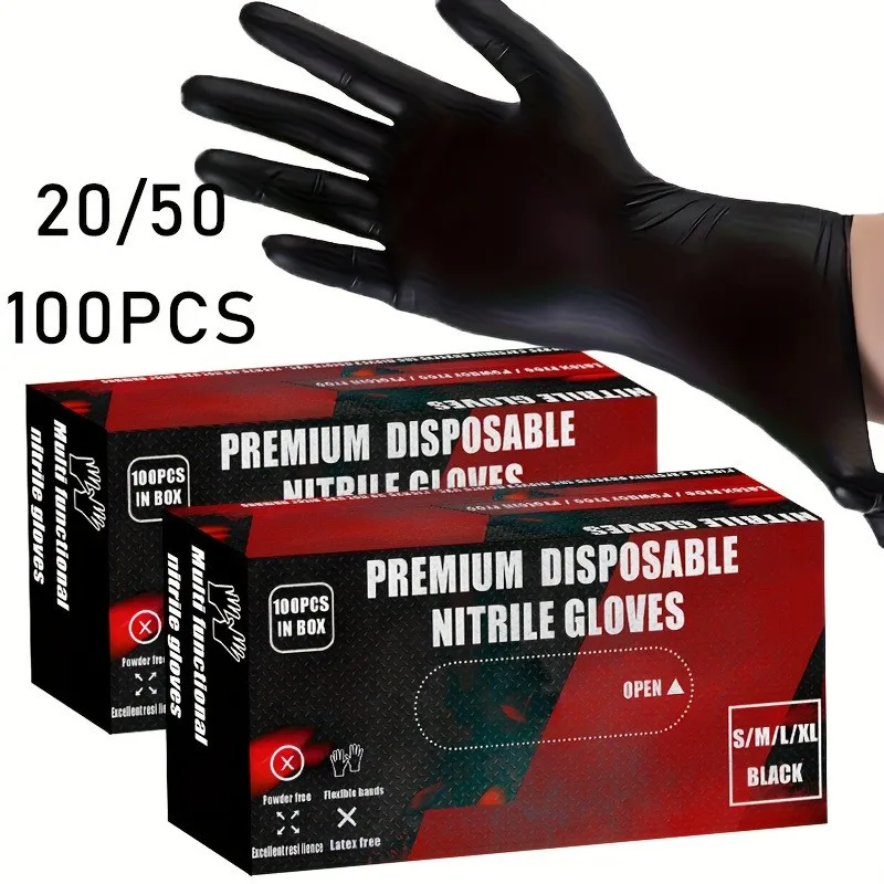 Disposable Gloves Nitrile Gloves 100/50/20PCS Black Nitrile Gloves Thickened Disposable Gloves Cleaning Hairdressing Waterproof Dishwashing Tattoo