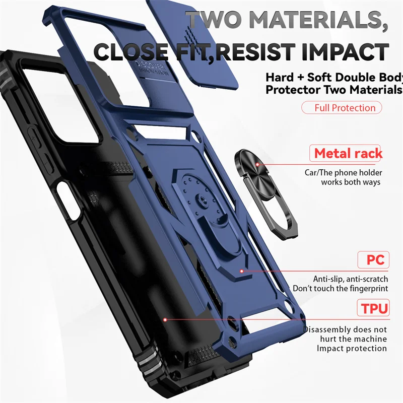 Enhanced Slide Camera Protect Armor Phone Case with Magnet Ring Cover
