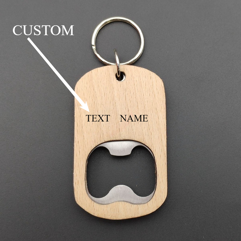 Stainless Steel Beer Cap Opener Wooden Shell Cover Keychain Portable Bottle Lifter Car Key Accessory Custom Wholesale Bar Tool