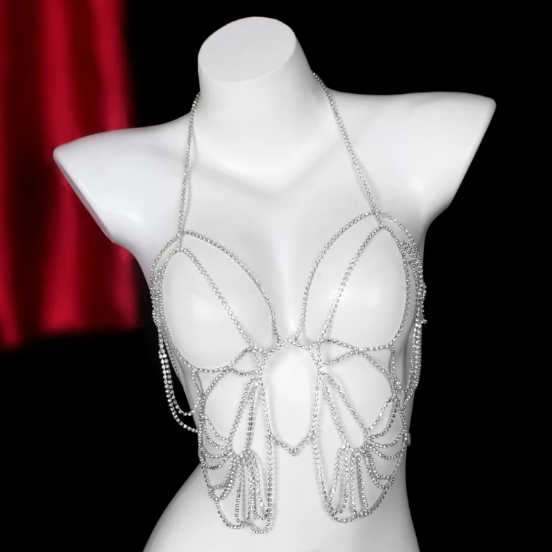 Fashionable Body Chain Necklace Crystal Bra Chain Jewelry Women Beachwear Ornament Beach Pool Parties Accessory