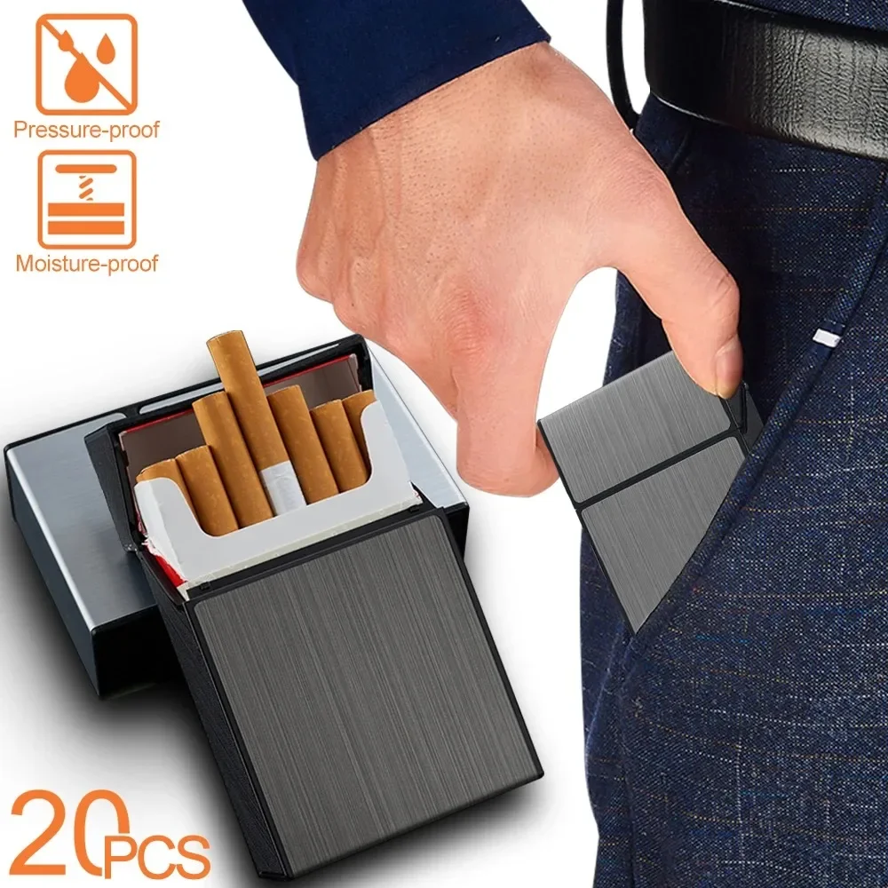 Tragbare Zigarette Fall Metall Rauchen Zigarette Box 20 stücke Kapazität Tabak Halter Zigaretten Pack Abdeckung Lagerung Box männer Gadget – Detail 2