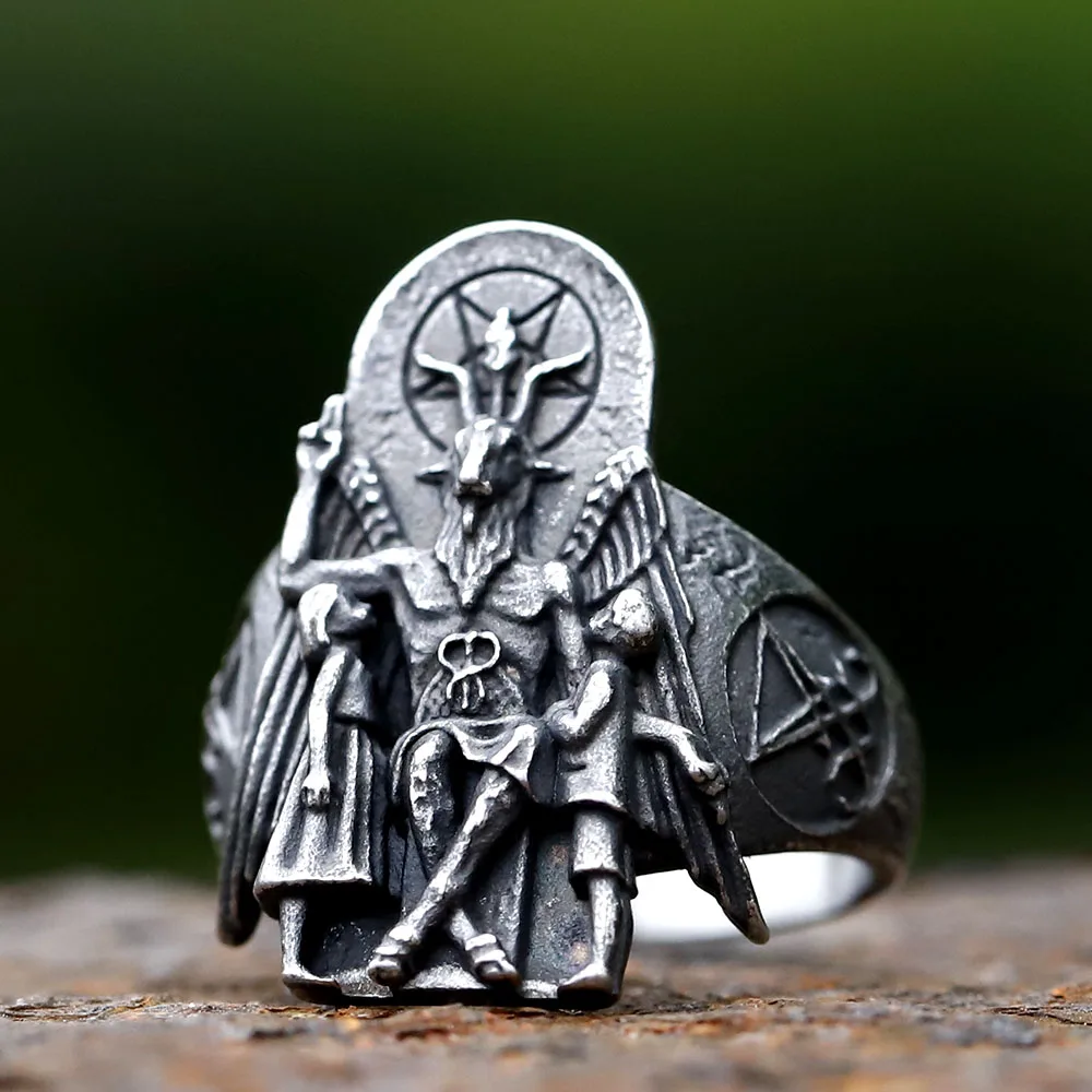EUEAVAN Anello con croce satanica leviatano per uomo e donna sigillo di zolfo di Satana Diavolo Lucifero Anello Pietra Occulto Satanico gotico gioielli talismano regalo regolabile, Acciaio EUEAVAN Anello con croce satanica leviatano per uomo e donna sigillo di zolfo di Satana Diavolo Lucifero Anello Pietra Occulto Satanico gotico gioielli talismano regalo regolabile, Acciaio