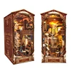 DIY Wooden Book Nook Shelf Insert Kit Miniature Building Kits Magic House Bookshelf with Light Bookends Friends Birthday Gifts 1