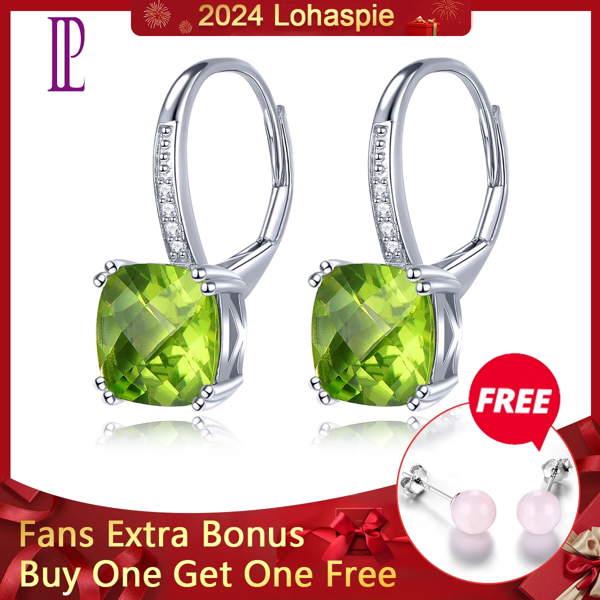 Lohaspie Natural Peridoto Real 9K White Gold Drop Earring 3.6 Carati Genuine Diamond Gemstone Colorful Earring Style Regali Di Lusso