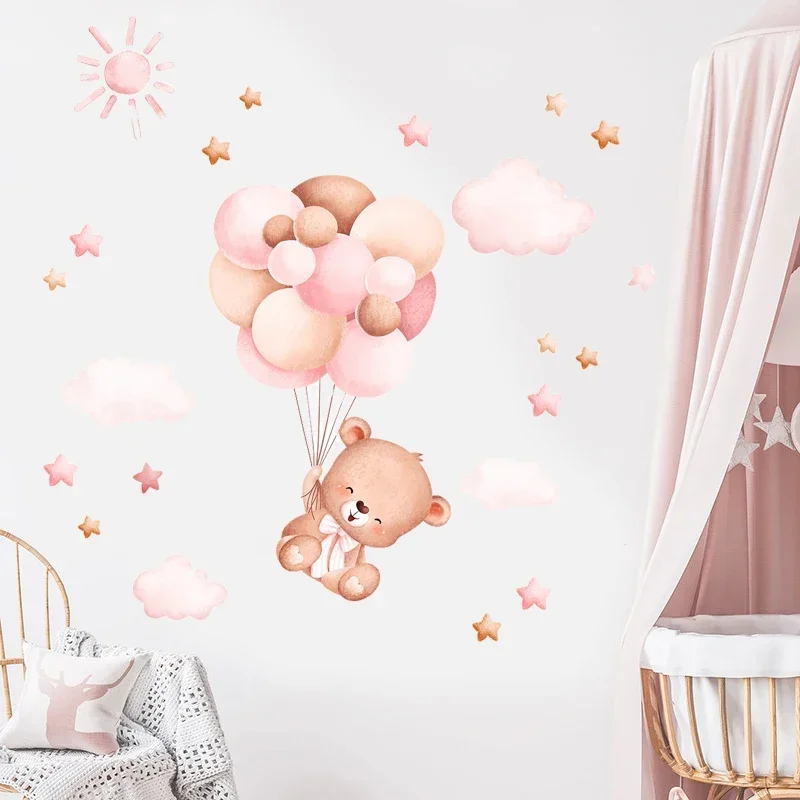 Wall Stickers Cartoon Cute Bear Balloon for Kids Room Living Room Baby Bedroom Decoration