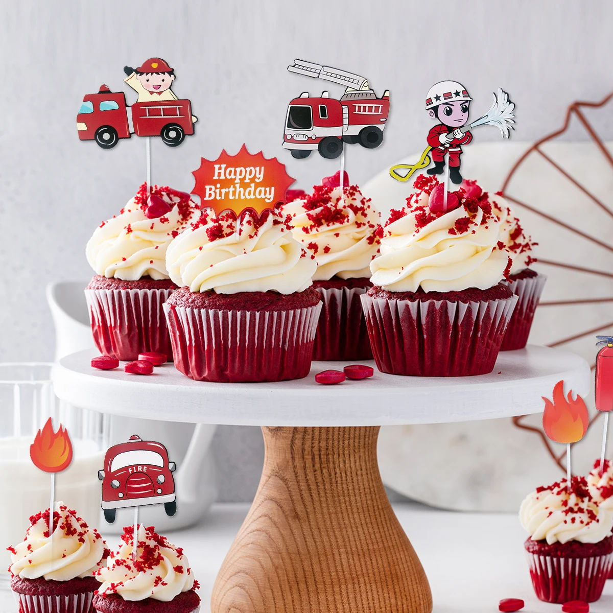 Cake Topper Cake Decoration Fire Ladder Truck Cake Topper Fireman Happy Birthday Party Cake Topper Boy Kid Firefighter Hero Themed Birthday Boy Decor