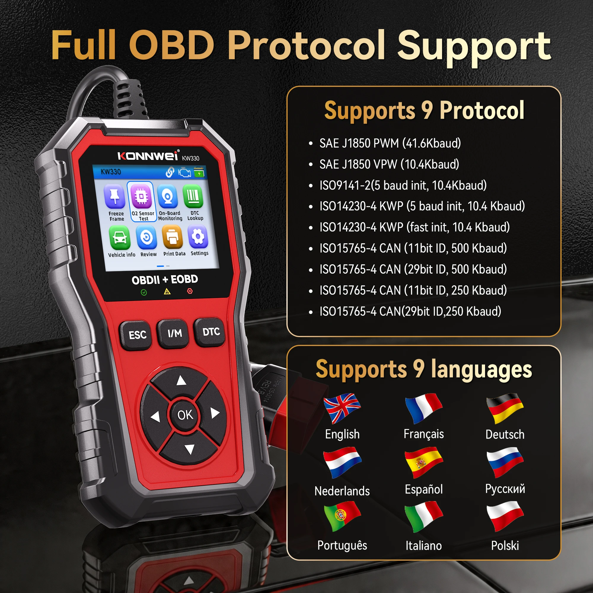 KONNWEI Car OBD2 Diagnostic Tool KW330, Professional Engine Battery Testing Fault Code Erase and Real Time Data Scanner Functions 2026 - Image 6