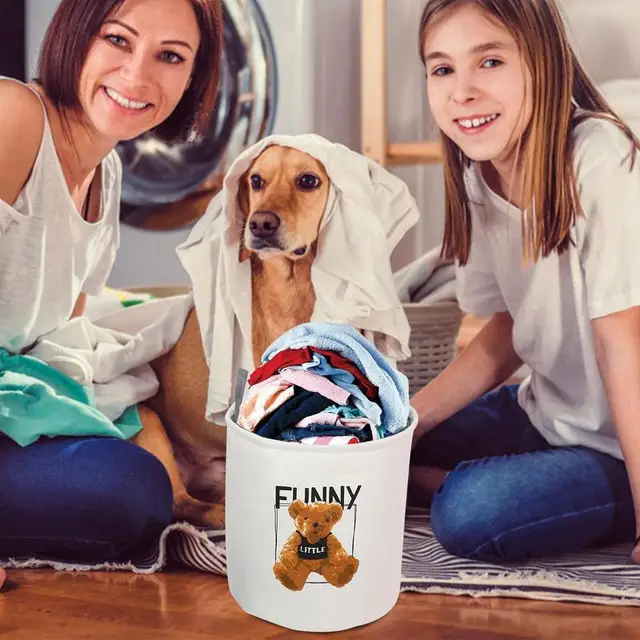 Nagy Kapacitású Mosodai Kosár Fogantyúkkal, Medve Mintával Összecsukható Tároló Doboz Vízálló - Image 5