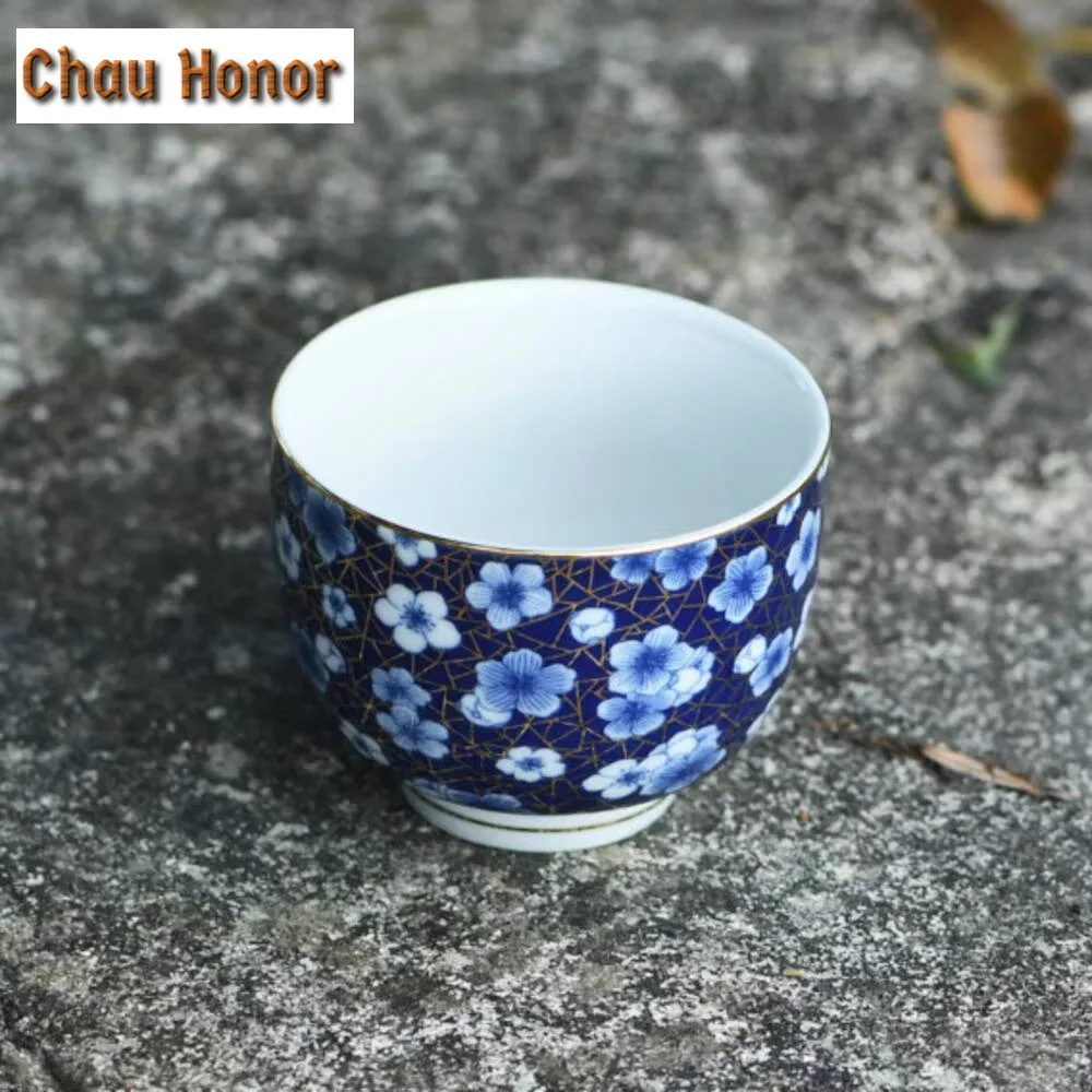 110ml Antique Gold Bottom Ceramic Teacup  Plum Blossom Fragrance Cup Teacup Pair Master Cups Tea Bowl Teaset Ornaments Gift Box