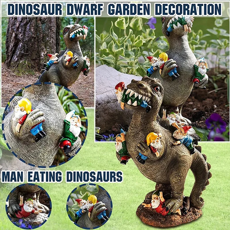 

Garden Gnome Dinosaur Statues Outdoor Decor Eating Gnomes Resin Funny Figurines Sculpture Patio Lawn Yard Ornament Handicraft