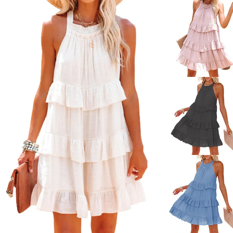 

Women Dress 2022 Summer Chiffon Leisure Black Sleeveless Loose Dress