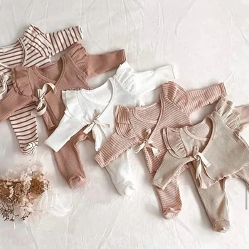 Set di abbigliamento per ragazza appena nata per bambini Pantaloni top carini lavorati a maglia Completi per neonate Costume bianco Abbigliamento per bambini Inverno Primavera