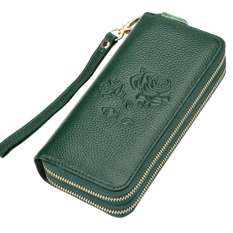 Large Genuine Leather Purse Bag 2025 New Real Cow Leather Wallet Woman Floral RFID Card Holder Ladies Clutch Bag