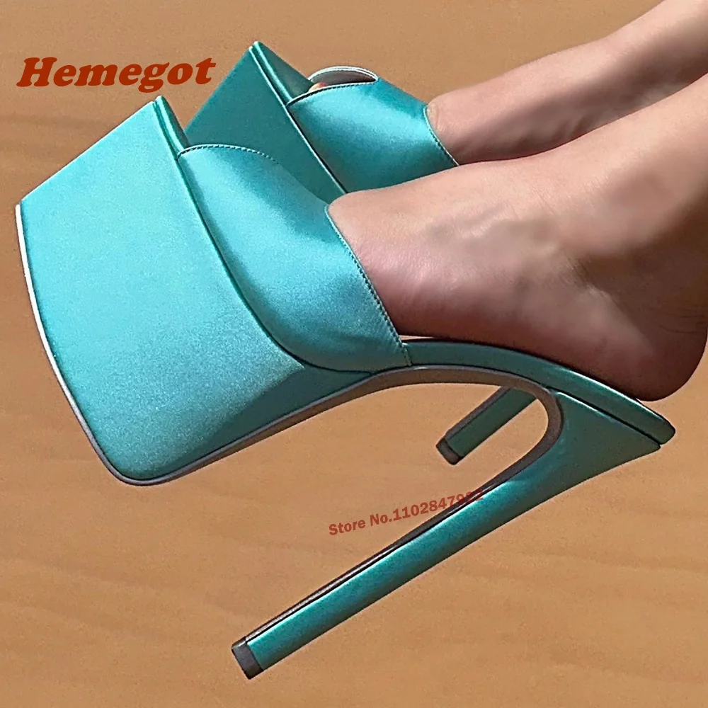 Denim Blue Platform Slippers Pointy Toe Stiletto Solid Mules for Female Slip On Thin High Heels Plus Size 44