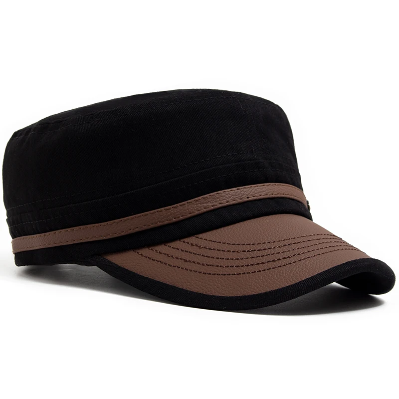 Casual hat Flat Hat Women Fashion PU Leather Brim Men Baseball Cap Soft Cotton Cloth Casual Visor Trucker Hat Autumn Summer Adjustable