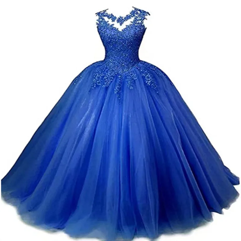 Quinceanera Dresses Sheer Neck Ball Gown Vintage Lace Formal Princess Birthday Party Customized