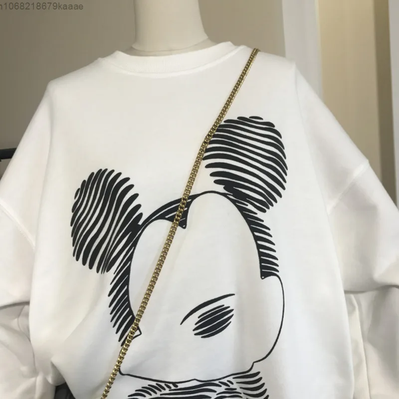 Disney Cartoon Mickey Print Long Sleeved Sweatshirt For Women Autumn And Winter New Trendy Loose Casual Versatile Round Neck Top 5