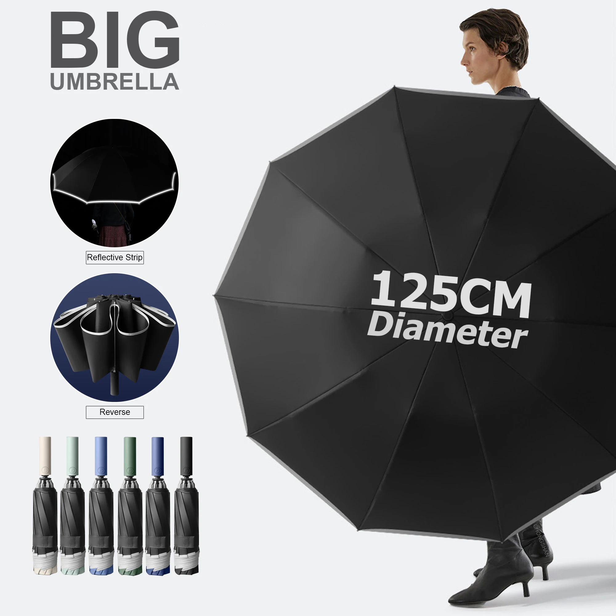 SuperLarge125CMAutomaticFoldingUmbrellaforMenWaterproof