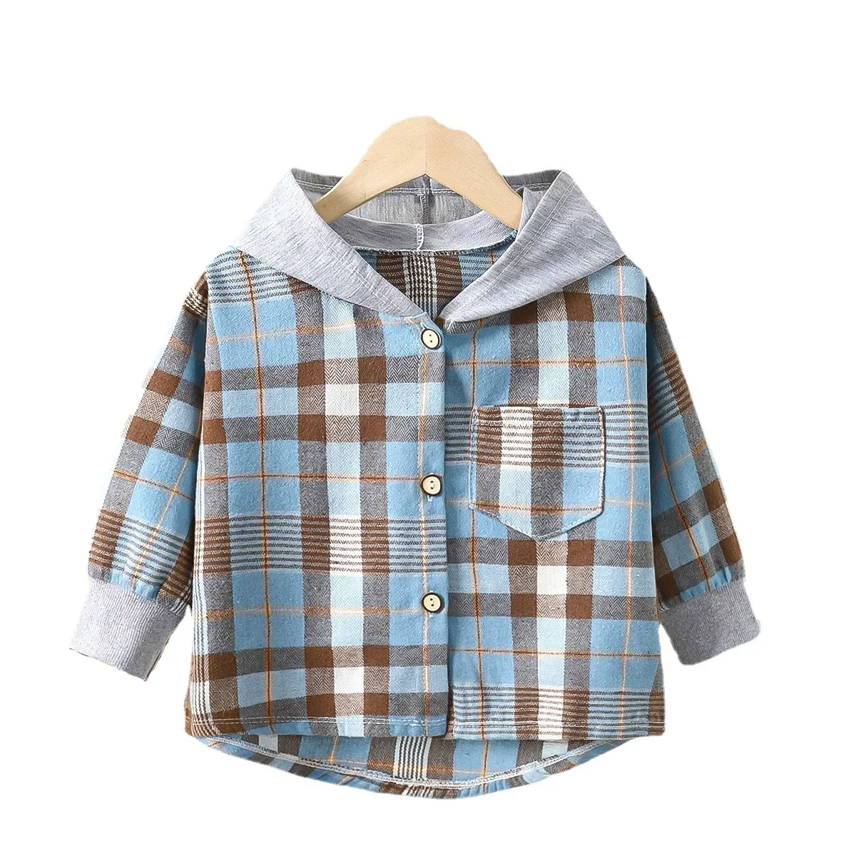 Kids Hooded Plaid Shirt Coat 3