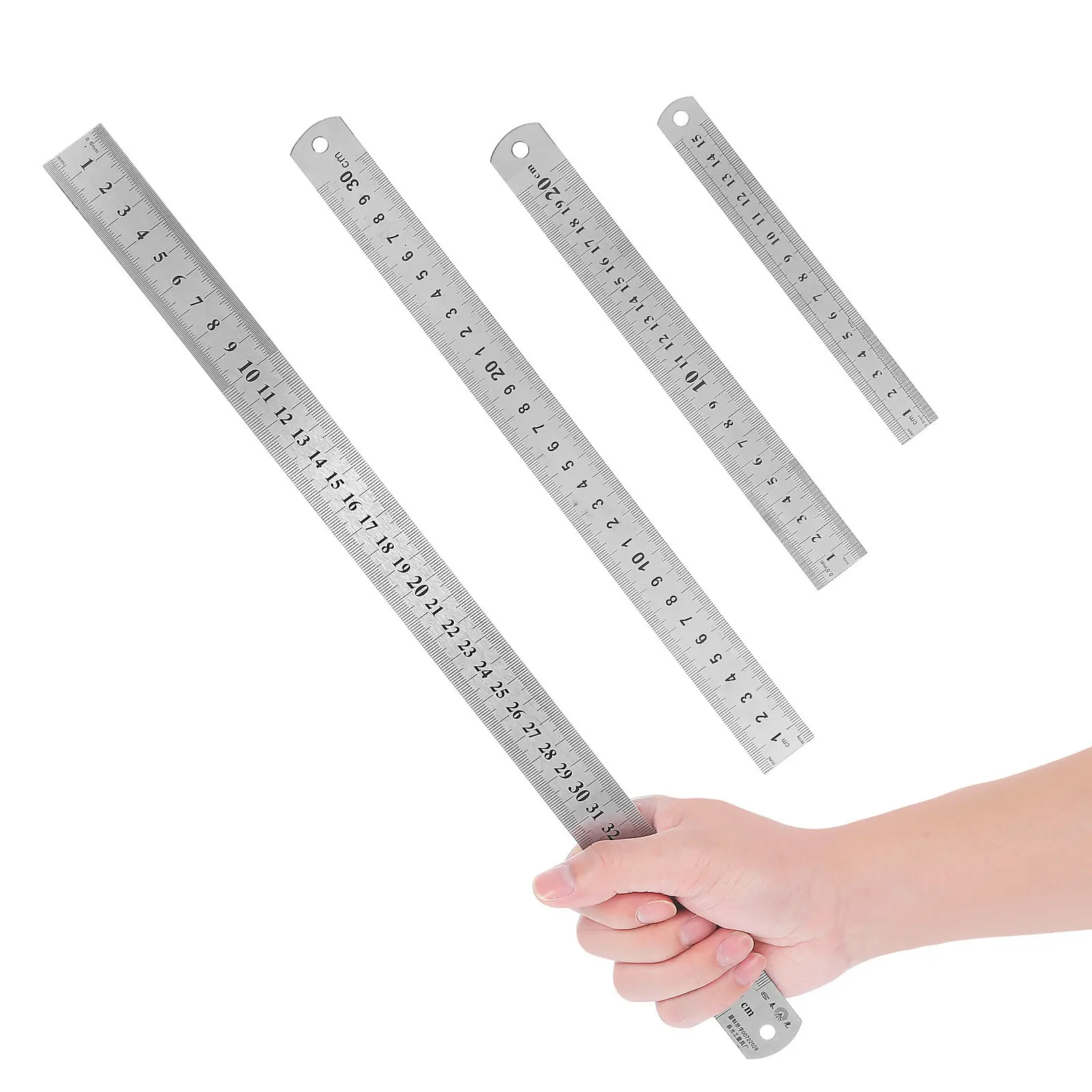 4Pcs 스테인레스 스틸 자 세트 15 20 30 40Cm 사무실 학교 엔지니어링을위..