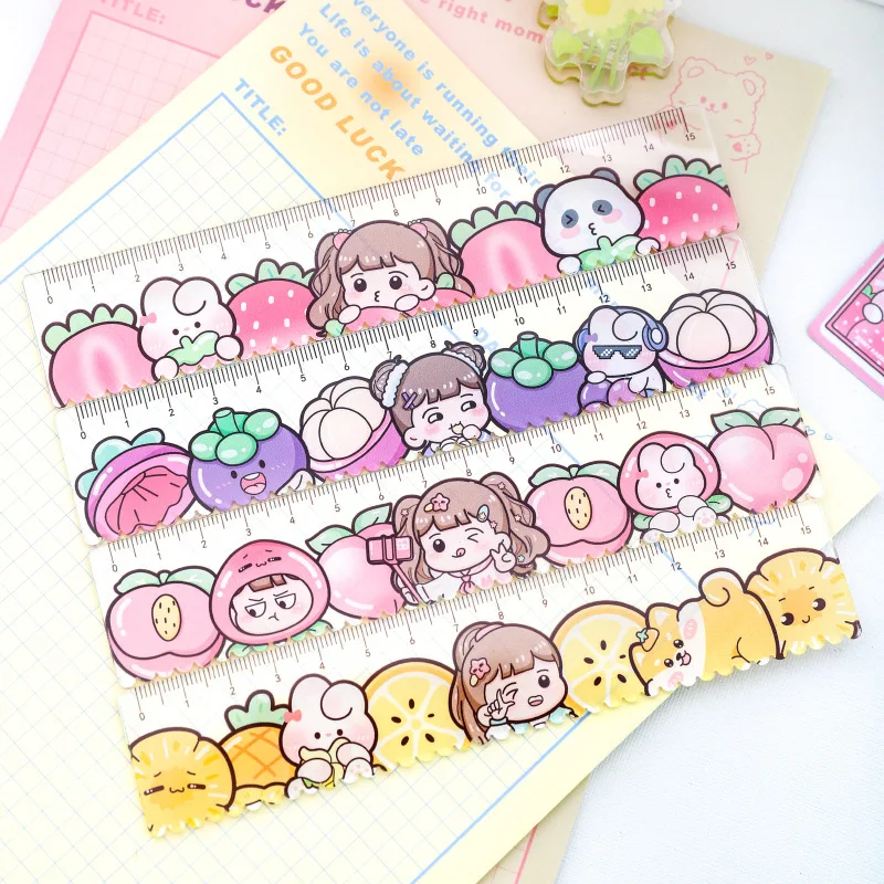1 pc Kawaii Little Girls Fruits Cartoon Plastic Straight Rulers Kawaii School Office Supplies Planner Accessories Student Prize - 6